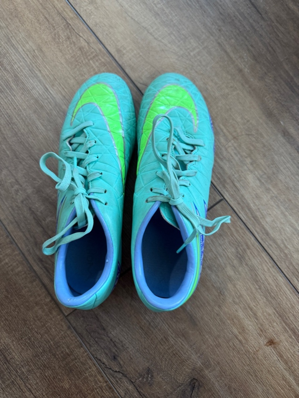 Turquoise & Neon Green Soccer Cleats